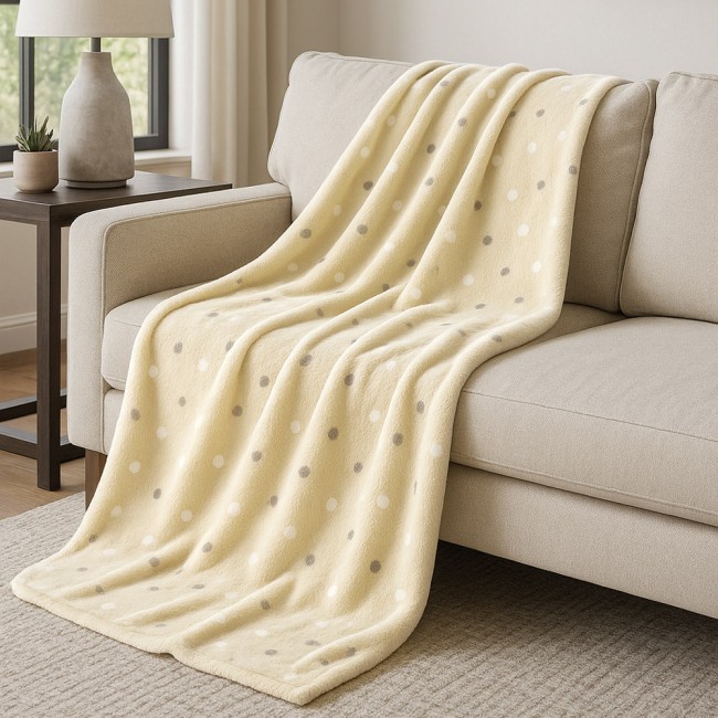  Miękki i puszysty koc z serii Neon Dots żółty - idealny na prezent, dekoracyjny, przytulny i elegancko zapakowany, 150x200 cm 