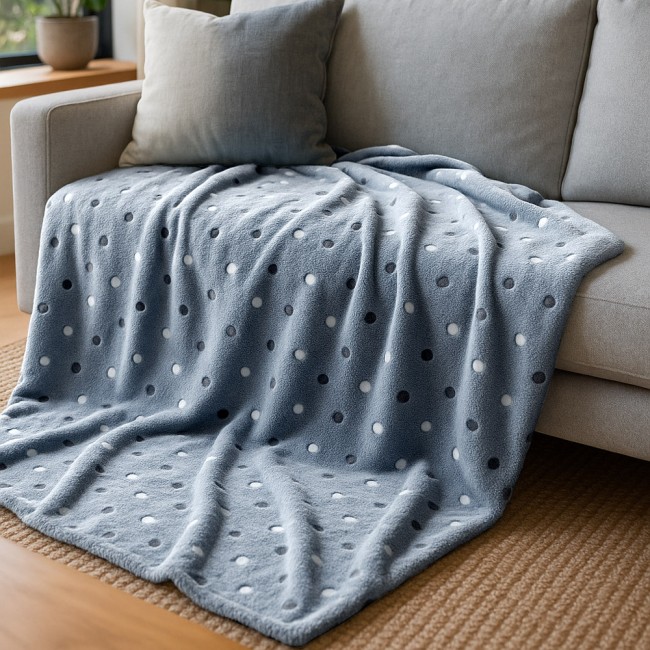  Miękki i puszysty koc z serii Neon Dots niebieski - idealny na prezent, dekoracyjny, przytulny i elegancko zapakowany, 200x220 cm 