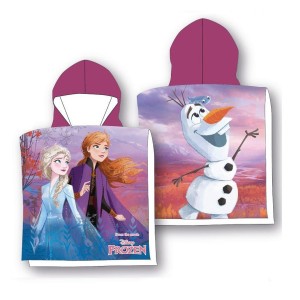 Ręcznik bawełniany ponczo z kapturem 55x110 Kraina Lodu, fioletowy