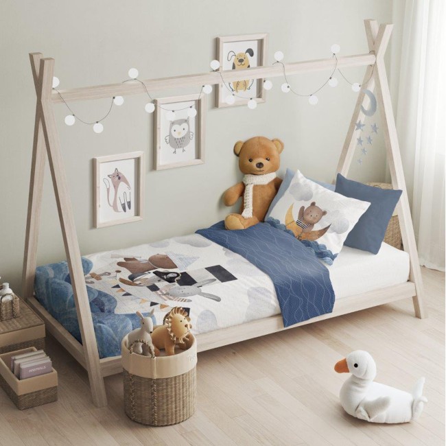 Pościel bawełniana dla dzieci świecąca w ciemności 100x135 Miś morska przygoda, niebieska, biała dla chłopca