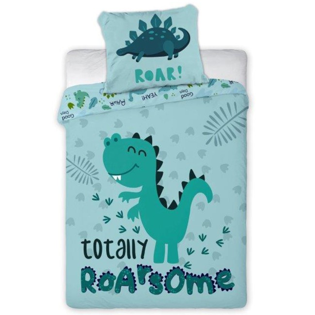  Miękka w dotyku, piękna pościel dziecięca do pokoiku dla chłopca Dino, w kolorach turkusowy i zielony 