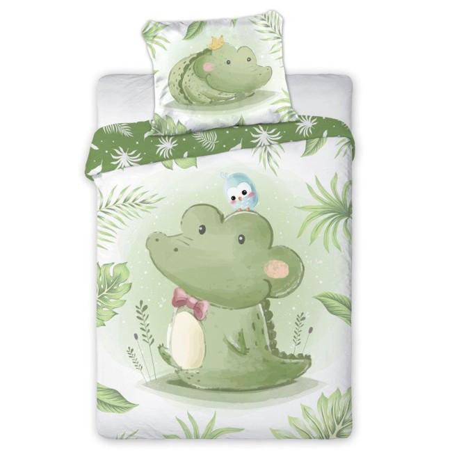  Miękka w dotyku, piękna pościel dziecięca do pokoiku dla chłopca mały krokodyl w kolorze zielonym 