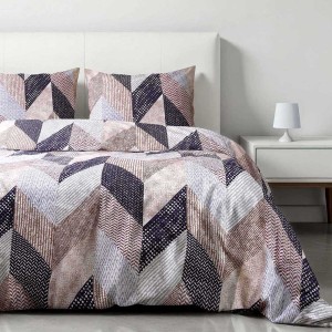 Pościel bawełniana 200x220 Geometry w geometryczny wzór, fioletowa, beżowa, Cottonlove Exclusive