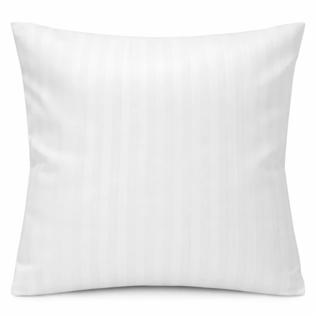 Pościel hotelowa bawełniana 160x200 cm w białe paski 1 cm, widoczna z przodu, rozłożona na płasko. Wzór składa się z cienkich, delikatnych pasków. Materiał gładki, matowy, bez dodatkowych zdobień. Brak widocznych znaków, etykiet czy logo.