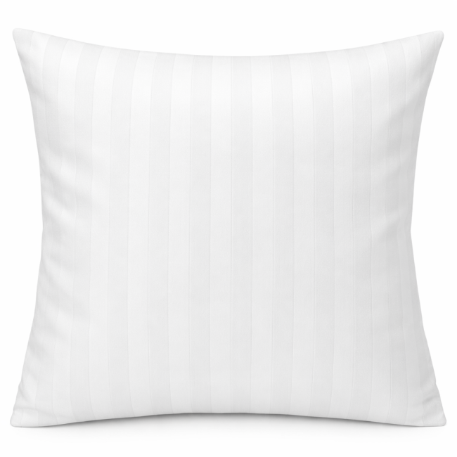 Pościel hotelowa bawełniana 160x200 w pasy 2-cm biała, w ujęciu frontalnym, leżąca na płaskiej powierzchni. Widoczne poziome, matowe pasy o delikatnej fakturze, materiał gładki, brak jakichkolwiek napisów czy logo.