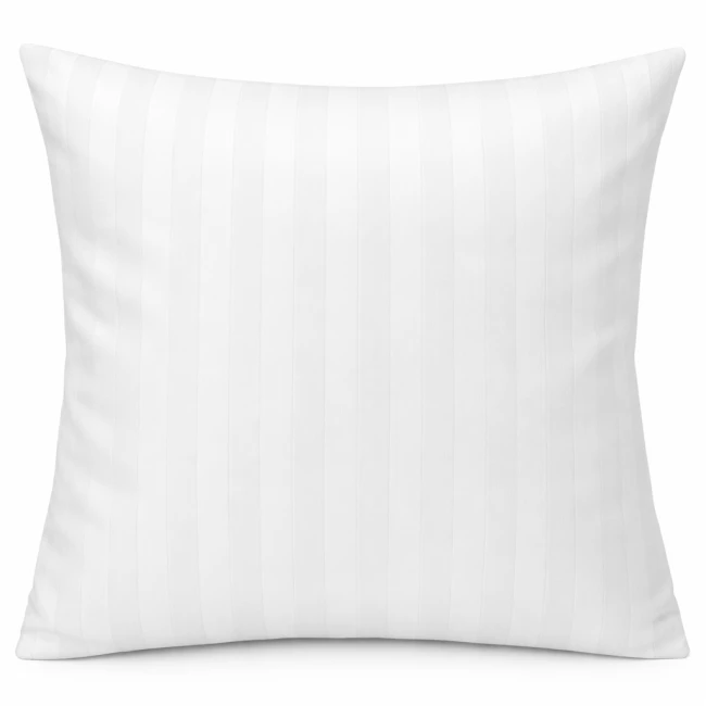 Poduszka bawełniana w kolorze białym, o wymiarach 220x200 cm, z delikatnym wzorem w pasy 2-cm. Produkt leży płasko na białym tle, prezentując gładką teksturę oraz zakładki o wysokości 30 cm. Idealna do pościeli hotelowej.