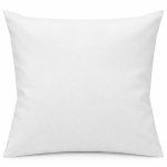 Poszewka na poduszkę 40x40 cm, hotelowa, biała, gładka. Ujęcie frontalne, produkt leży na jednolitym tle. Zapięcie na zakładkę, bez widocznych wzorów i napisów, matowa faktura materiału. Idealna do eleganckiego wnętrza.