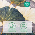 Pościel flanelowa 180x200 Solenne Dark szara, w kolorze ciemnoszarym z delikatnym wzorem liści miłorzębu. Ujęcie z góry na rozłożoną pościel, z widocznymi szarymi i złotymi akcentami.