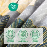 Pościel flanelowa 180x200 cm w odcieniach szarości, z wielokolorowym wzorem liści miłorzębu w zieleni i żółci. Tkanina o miękkiej fakturze, złożona i lekko podniesiona, pokazująca detale wzoru i tekstury.