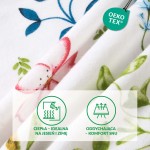 Pościel flanelowa 140x200 w białym kolorze z kolorowym wzorem kwiatów. Złożona, widoczne detale w postaci czerwonych, niebieskich i zielonych kwiatów oraz liści na jasnym tle. Materiał ma miękką fakturę, idealny do użytku w sypialni.