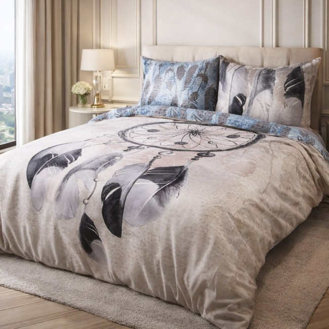  Delikatna miękka bawełniana pościel z łapaczem snów w odcieniach fioletu 220x200 cm 