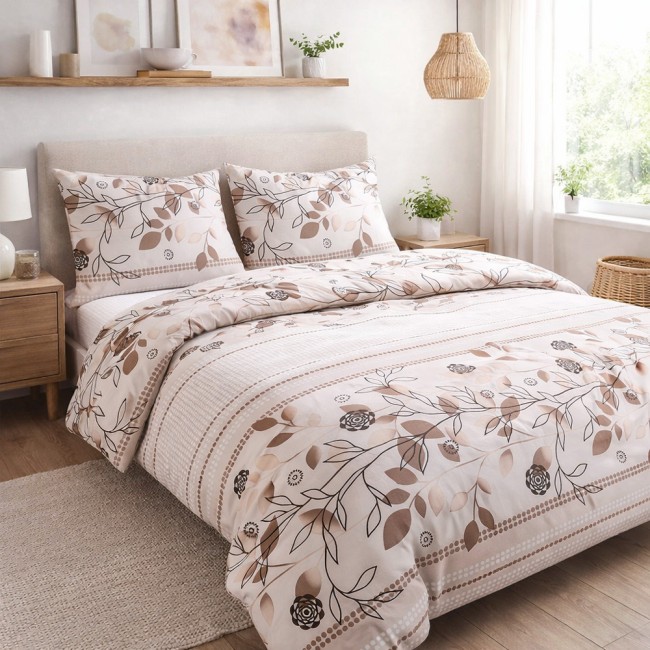  Delikatna, miękka pościel z bawełny 100% kolekcji Cottonlove, beżowo - brązowa w dekoracyjne kwiaty w rozmiarze 140x200 cm 
