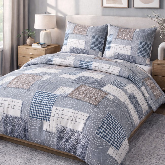  Ciepła i miękka pościel ze 100% bawełny, flanela w rozmiarze 180x200 cm w elegancką kratę w kolorze szarym 