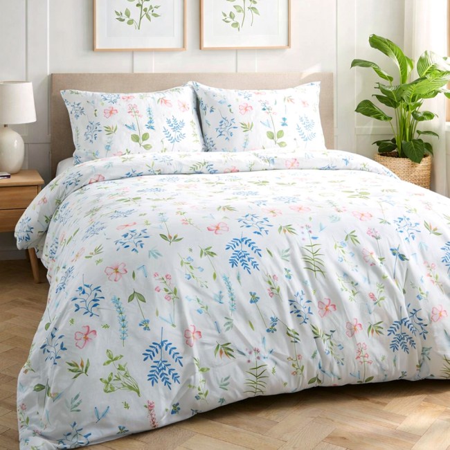  Ciepła i miękka pościel ze 100% bawełny, flanela w rozmiarze 180x200 cm w piękne kolorowe kwiaty, pościel biała 