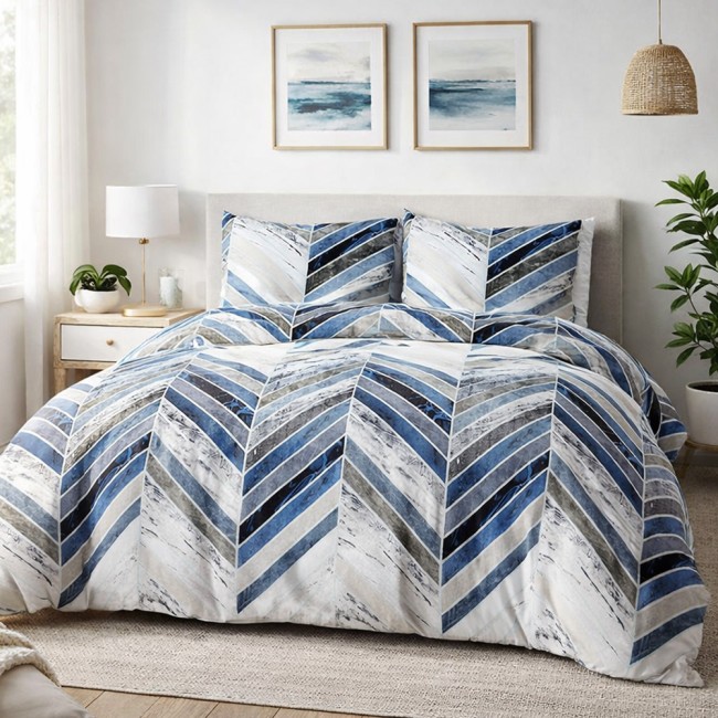  Nowoczesny wzór geometryczny w odcieniach granatu, szarości i bieli, inspirowany marmurowymi teksturami i modnym motywem jodełki 220x200 cm 