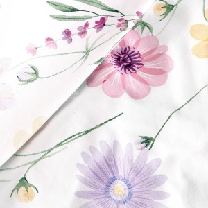 Pościel satyna bawełniana 160x200 Vellia biała w pastelowe kolorowe kwiaty akwarelowe, Satynlove