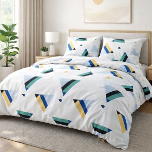 Pościel bawełniana 140x200 Rytm biała w kolorową geometrię, Cottonlove