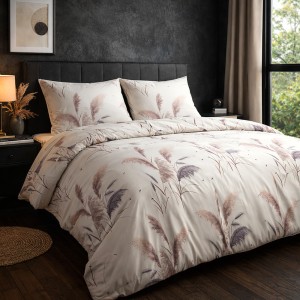 Pościel bawełniana 140x200 Pampas beżowa z delikatnym wzorem traw pampasowych, Cottonlove