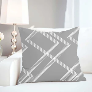 Poszewka dekoracyjna bawełniana 40x40 Geline szara w minimalistyczne geometryczne białe linie, Cottonlove