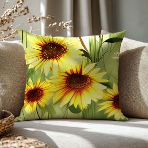 Poszewka dekoracyjna satynowa 40x40 Solaia kremowa, kwiatowa zielona łąka, Satynlove Premium