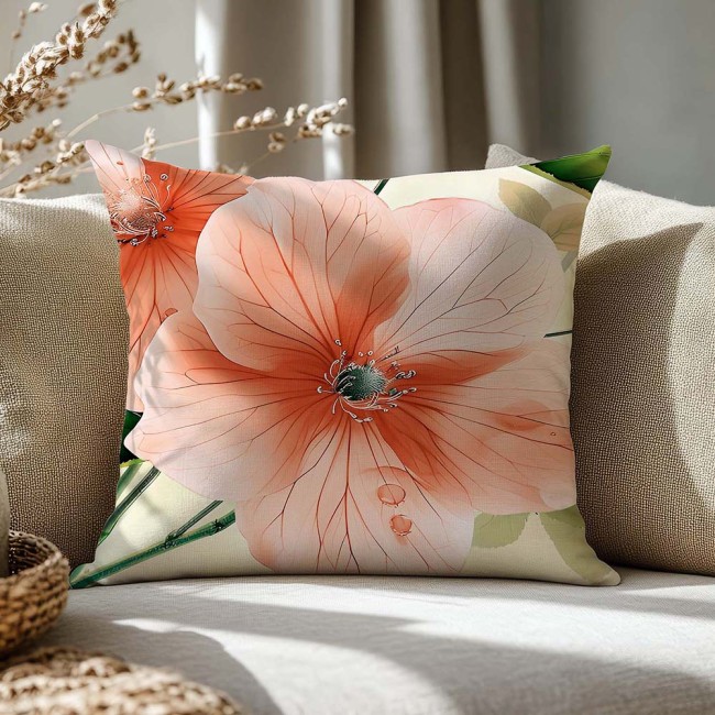  Piękna, delikatna poszewka 40x40 cm kremowa w duży, elegancki kwiat w pastelowych tonach 