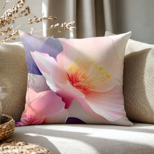 Poszewka dekoracyjna satynowa 40x40 Aurora biała i niebieska w pastelowe różowe kwiaty, Satynlove Premium