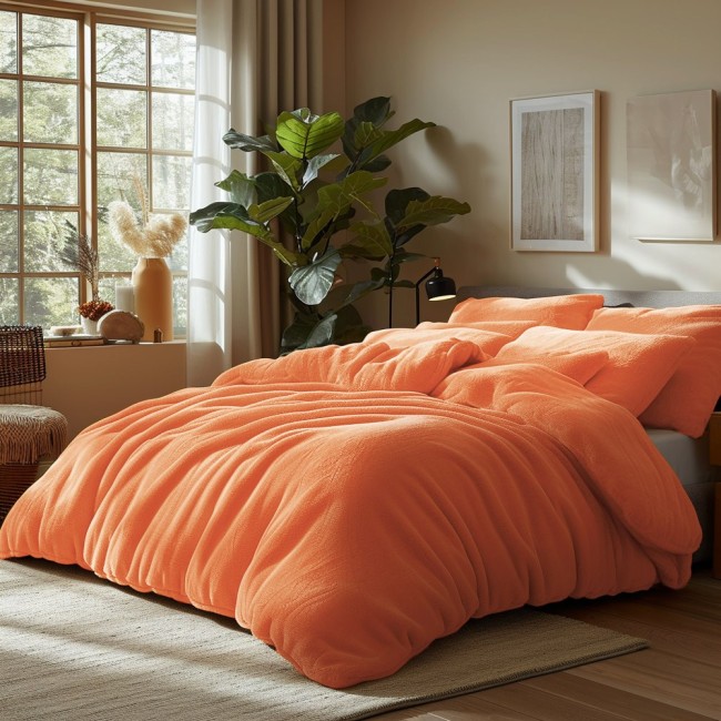  Miękka pościel frotte 155x220 cm w pomarańczowym kolorze + 1x poszewka na poduszkę 80x80 cm 