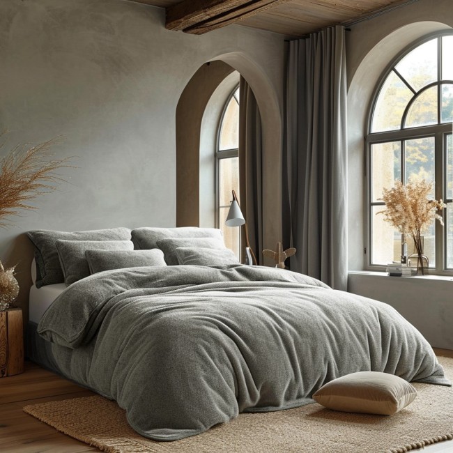  Miękka pościel frotte 155x220 cm w szarym kolorze + 1x poszewka na poduszkę 80x80 cm 