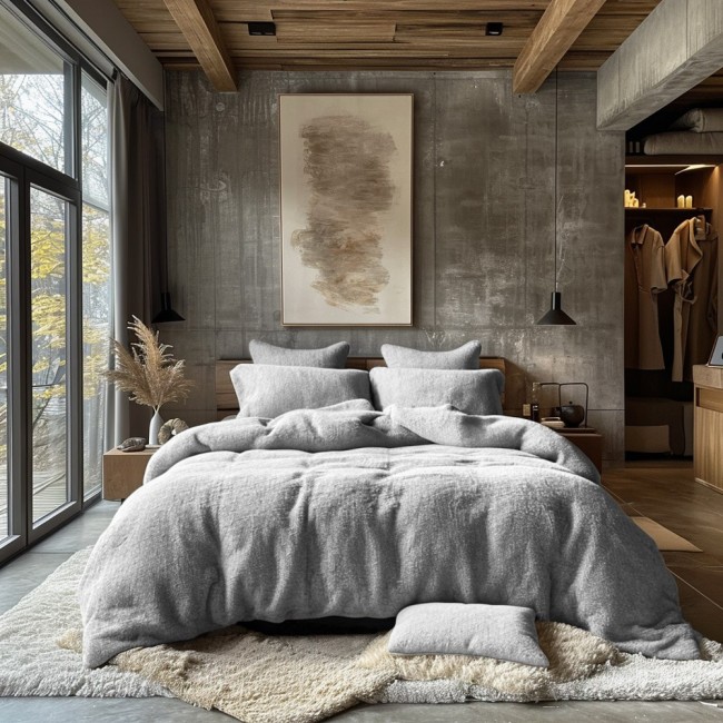  Szara przytulna subtelna pościel frotte 200x220 cm + 2x poszewki na poduszki 80x80 cm, jednokolorowa tkanina 