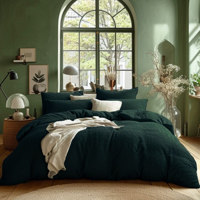  Miękka pościel frotte 155x220 cm w zielonym kolorze + 1x poszewka na poduszkę 80x80 cm 