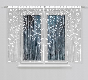 Firana gotowa żakardowa Liście, panel 150x160, biała, na tunel