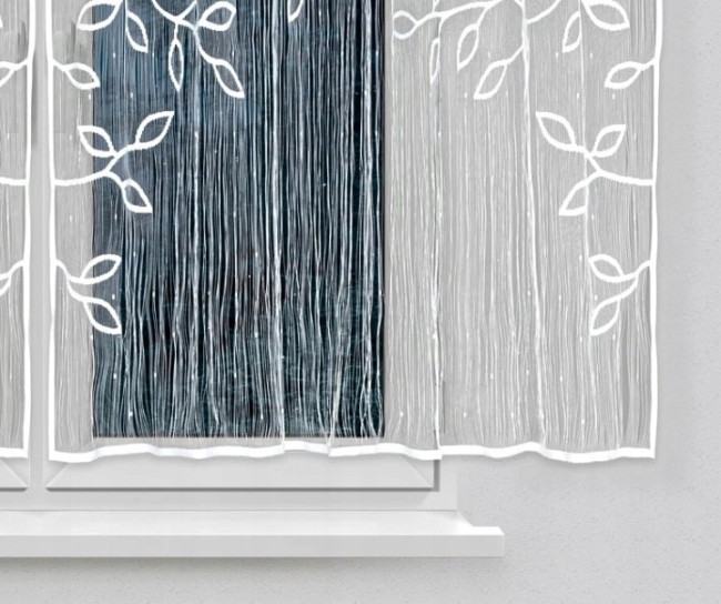 Firana gotowa żakardowa Liście, panel 150x160, biała, na tunel