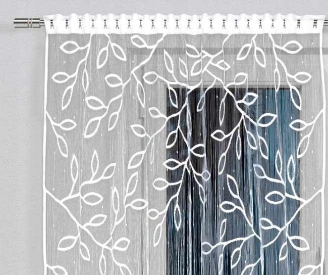 Firana gotowa żakardowa Liście, panel 150x160, biała, na tunel