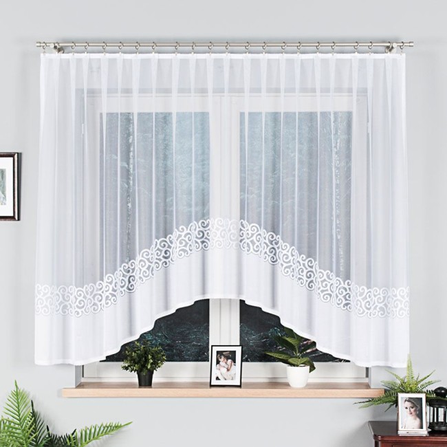  Gładka firanka gotowa do zawieszenia z dekoracyjnym wzorem w rozmiarze 350x155 cm 