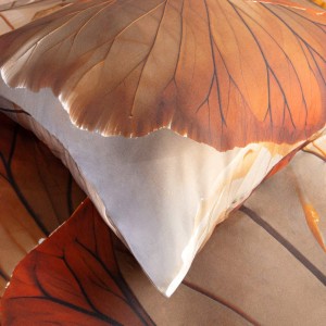 Pościel satyna bawełniana 200x200 Satynlove Premium beżowa w liście