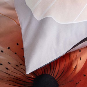 Pościel satyna bawełniana 200x200 Satynlove Premium szara z pomarańczowymi kwiatami