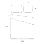 Pościel satyna bawełniana 220x240 w kolorze złoto-turkusowym, rozłożona na płasko, z dwiema poduszkami o wymiarach 50x70. Wzór liściowy, gładka faktura, brak widocznych napisów lub logo. Ułożenie na białym tle, co podkreśla kolorystykę.