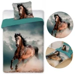 Pościel bawełniana 140x200 Koń, turkusowa