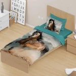 Pościel bawełniana 140x200 Koń, turkusowa