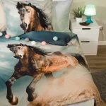 Pościel bawełniana 140x200 Koń, turkusowa