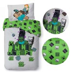 Pościel bawełniana 140x200 Minecraft szara