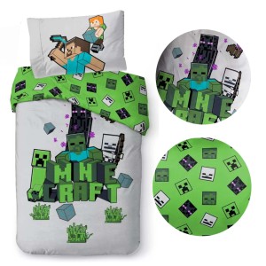 Pościel bawełniana 140x200 Minecraft szara