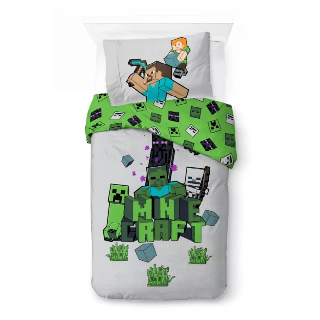 Pościel bawełniana 140x200 Minecraft szara