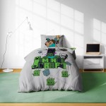 Pościel bawełniana 140x200 Minecraft szara