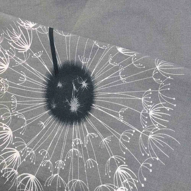 Pościel bawełniana 140x200 Dandelion szara w białe i czarne dmuchawce, Cottonlove