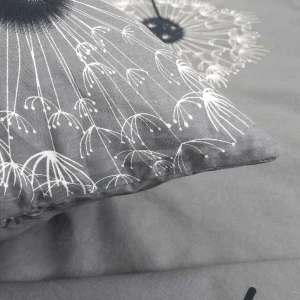 Pościel bawełniana 160x200 Dandelion szara w białe i czarne dmuchawce, Cottonlove