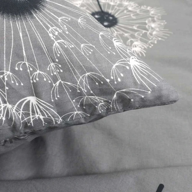 Pościel bawełniana 160x200 Dandelion szara w białe i czarne dmuchawce, Cottonlove
