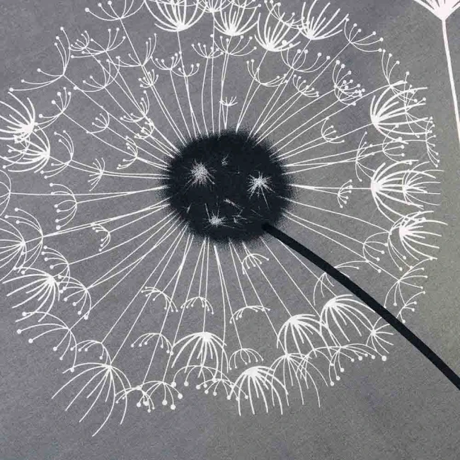 Pościel bawełniana 180x200 Dandelion szara w białe i czarne dmuchawce, Cottonlove