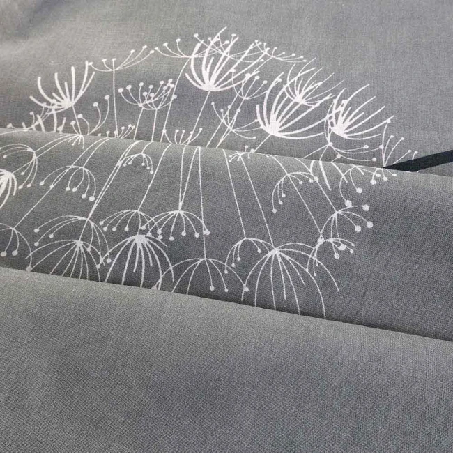 Pościel bawełniana 180x200 Dandelion szara w białe i czarne dmuchawce, Cottonlove