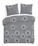 Pościel bawełniana 160x200 Dandelion szara w białe i czarne dmuchawce, Cottonlove